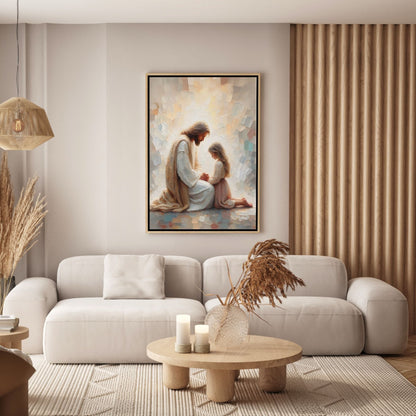 Jesus Praying With Little Girl - Canvas