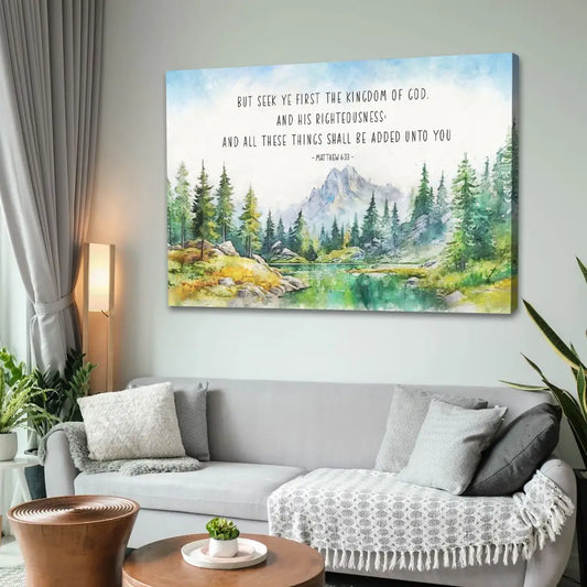 Seek First The Kingdom Of God Matthew 6:33 KJV Wall Art Canvas